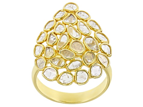 Pre-Owned Polki Diamond 18K Yellow Gold Over Silver Ring