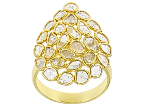 Pre-Owned Polki Diamond 18K Yellow Gold Over Silver Ring