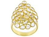 Pre-Owned Polki Diamond 18K Yellow Gold Over Silver Ring