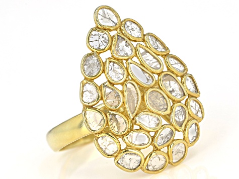 Pre-Owned Polki Diamond 18K Yellow Gold Over Silver Ring