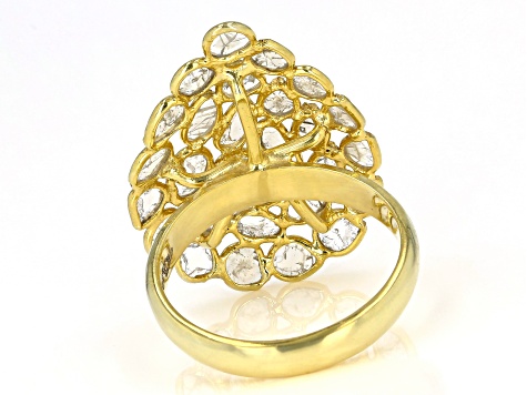 Pre-Owned Polki Diamond 18K Yellow Gold Over Silver Ring
