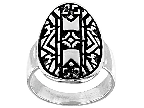 Pre-Owned Rhodium Over Silver Tribal Design Ring