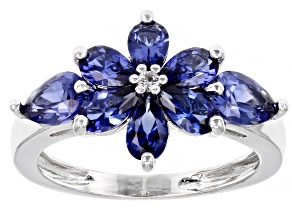 Pre-Owned Blue Lab Created Sapphire Rhodium Over Sterling Silver Ring. 2.08ctw.