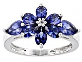 Pre-Owned Blue Lab Created Sapphire Rhodium Over Sterling Silver Ring. 2.08ctw.