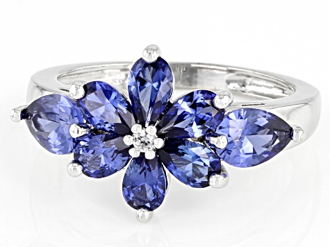 Pre-Owned Blue Lab Created Sapphire Rhodium Over Sterling Silver Ring. 2.08ctw.