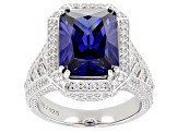 Pre-Owned Blue and White Cubic Zirconia Rhodium Over Silver Ring 12.88ctw