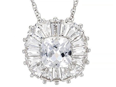 Pre-Owned White Lab Created Sapphire Rhodium Over Sterling Silver Pendant with Chain. 3.47ctw