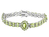 Pre-Owned Green Peridot Rhodium Over Sterling Silver Bracelet 14.21ctw