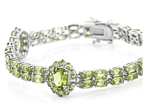 Pre-Owned Green Peridot Rhodium Over Sterling Silver Bracelet 14.21ctw