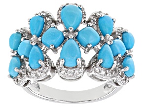 Pre-Owned Blue turquoise rhodium over sterling silver ring 0.47ctw