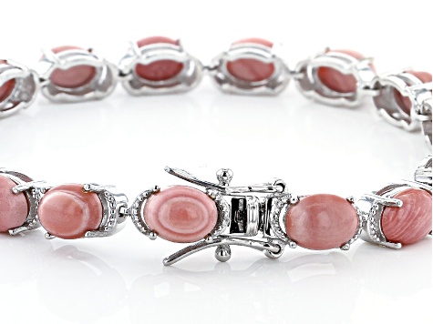 Pre-Owned Pink Mookaite Rhodium Over Silver Bracelet