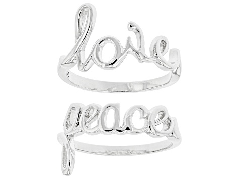 Pre-Owned Sterling Silver Set of 2 Script "Love" and "Peace" Rings