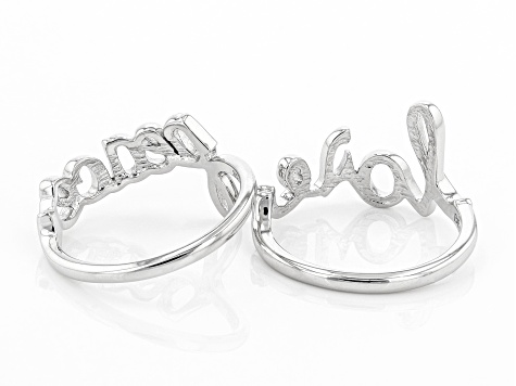 Pre-Owned Sterling Silver Set of 2 Script "Love" and "Peace" Rings