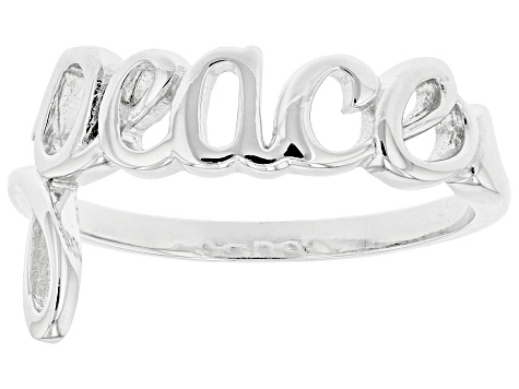 Pre-Owned Sterling Silver Set of 2 Script "Love" and "Peace" Rings