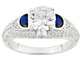 Pre-Owned Blue And White Cubic Zirconia Rhodium Over Silver Ring 3.46ctw