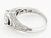 Pre-Owned Blue And White Cubic Zirconia Rhodium Over Silver Ring 3.46ctw