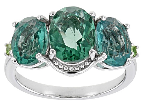Pre-Owned Green Fluorite Rhodium Over Sterling Silver Ring 4.89ctw