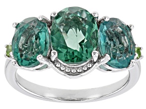 Pre-Owned Green Fluorite Rhodium Over Sterling Silver Ring 4.89ctw