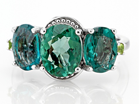 Pre-Owned Green Fluorite Rhodium Over Sterling Silver Ring 4.89ctw