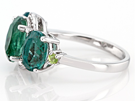 Pre-Owned Green Fluorite Rhodium Over Sterling Silver Ring 4.89ctw