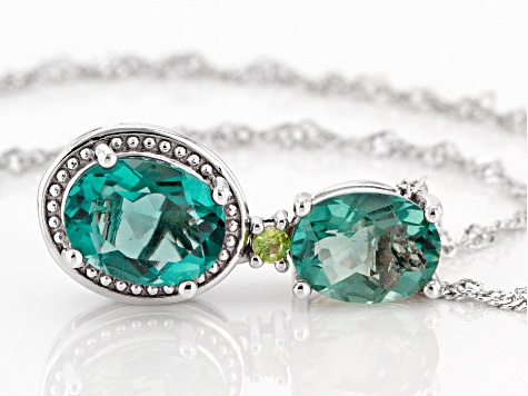 Pre-Owned Green Fluorite Rhodium Over Sterling Silver Pendant With Chain 3.57ctw