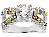 Pre-Owned White Crystal Quartz Rhodium Over Silver Ring 2.43ctw