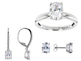 Pre-Owned Cubic Zirconia Platinum Over Sterling Silver Ring And 2 Earrings Set