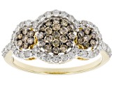 Pre-Owned Champagne And White Diamond 10K Yellow Gold Cluster Ring 0.80ctw