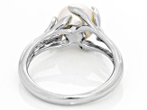 Pre-Owned White Cultured Freshwater Pearl & White Zircon Rhodium Over Sterling Silver Ring