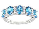 Pre-Owned Blue And White Cubic Zirconia Rhodium Over Sterling Silver Ring 2.95ctw