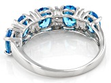 Pre-Owned Blue And White Cubic Zirconia Rhodium Over Sterling Silver Ring 2.95ctw
