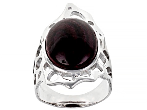 Pre-Owned Purple Spiny Oyster Shell Rhodium Over Sterling Silver Ring
