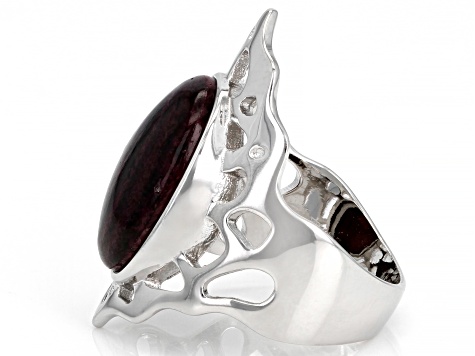 Pre-Owned Purple Spiny Oyster Shell Rhodium Over Sterling Silver Ring