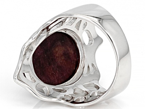 Pre-Owned Purple Spiny Oyster Shell Rhodium Over Sterling Silver Ring
