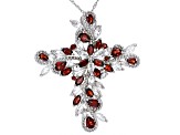 Pre-Owned Red Garnet Rhodium Over Sterling Silver Pendant With Chain 10.60ctw