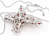 Pre-Owned Red Garnet Rhodium Over Sterling Silver Pendant With Chain 10.60ctw