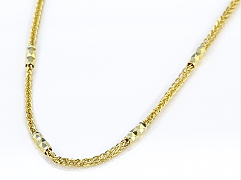 Pre-Owned 10K Yellow Gold 1.4MM Diamond Cut Wheat Chain Necklace  With Barrel Stations 18 Inch