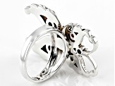 Pre-Owned Orange Spiny Oyster Shell Matrix Rhodium Over Silver Butterfly Ring