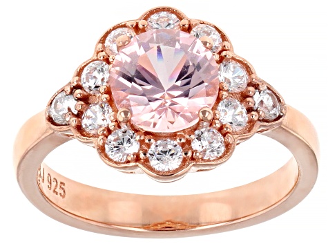 Pre-Owned Morganite Simulant and White Cubic Zirconia 18k Rose Gold Over Sterling Silver Ring 3.01ct