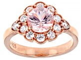 Pre-Owned Morganite Simulant and White Cubic Zirconia 18k Rose Gold Over Sterling Silver Ring 3.01ct