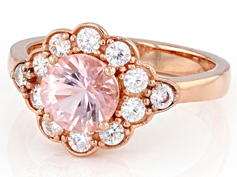 Pre-Owned Morganite Simulant and White Cubic Zirconia 18k Rose Gold Over Sterling Silver Ring 3.01ct
