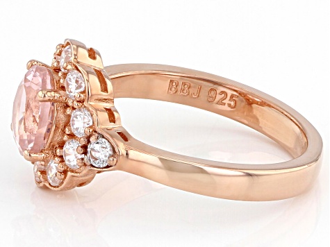 Pre-Owned Morganite Simulant and White Cubic Zirconia 18k Rose Gold Over Sterling Silver Ring 3.01ct