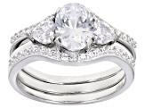 Pre-Owned White Cubic Zirconia Rhodium Over Sterling Silver Ring With Two Bands 3.42ctw