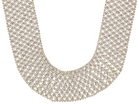 Pre-Owned White Crystal Gold Tone Collar Necklace