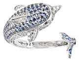 Pre-Owned Blue And White Cubic Zirconia Rhodium Over Sterling Silver Dolphin Ring 1.70ctw