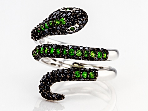 Pre-Owned Green chrome diopside rhodium over silver snake ring 1.46ctw