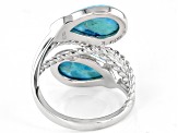 Pre-Owned Blue Turquoise Rhodium Over Sterling Silver Bypass Ring