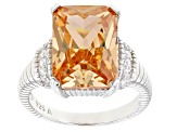 Pre-Owned Champagne And White Cubic Zirconia Rhodium Over Sterling Silver Ring 12.45ctw