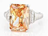 Pre-Owned Champagne And White Cubic Zirconia Rhodium Over Sterling Silver Ring 12.45ctw