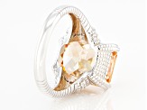 Pre-Owned Champagne And White Cubic Zirconia Rhodium Over Sterling Silver Ring 12.45ctw